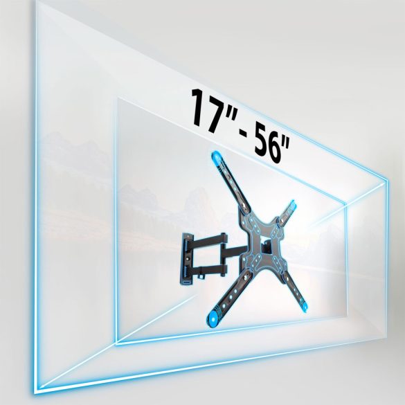 TV tartó konzol, fali, Humberg, fekete, 17"–56" méretig, dönthető és forgatható, 5,4-42,5 cm faltávolság, VESA 75 × 75–400 × 400, teherbírás: 30 kg
