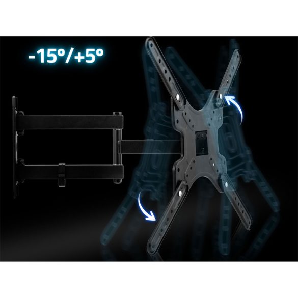 TV tartó konzol, fali, Humberg, fekete, 17"–56" méretig, dönthető és forgatható, 5,4-42,5 cm faltávolság, VESA 75 × 75–400 × 400, teherbírás: 30 kg