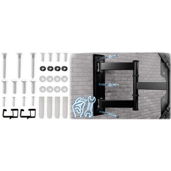 TV tartó konzol, fali, Humberg, fekete, 17"–56" méretig, dönthető és forgatható, 5,4-42,5 cm faltávolság, VESA 75 × 75–400 × 400, teherbírás: 30 kg