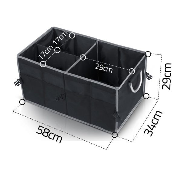 Tároló csomagtartóba, Humberg HM-990, fekete, 58 x 34 x 29 cm, összecsukható, vízálló, levehető fedél, kétrekeszes, polietilén, alumínium fogantyúk