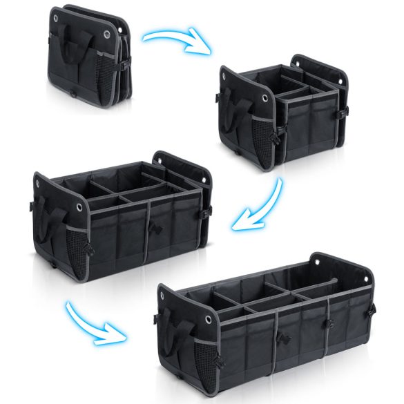 Tároló csomagtartóba, Humberg HM-991, fekete, 73,5 x 37 x 32 cm, összecsukható, vízálló, levehető fedél, polietilén, csúszásgátló alj, fém fogantyúk