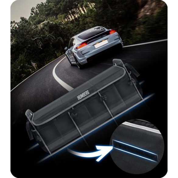 Tároló csomagtartóba, Humberg HM-991, fekete, 73,5 x 37 x 32 cm, összecsukható, vízálló, levehető fedél, polietilén, csúszásgátló alj, fém fogantyúk