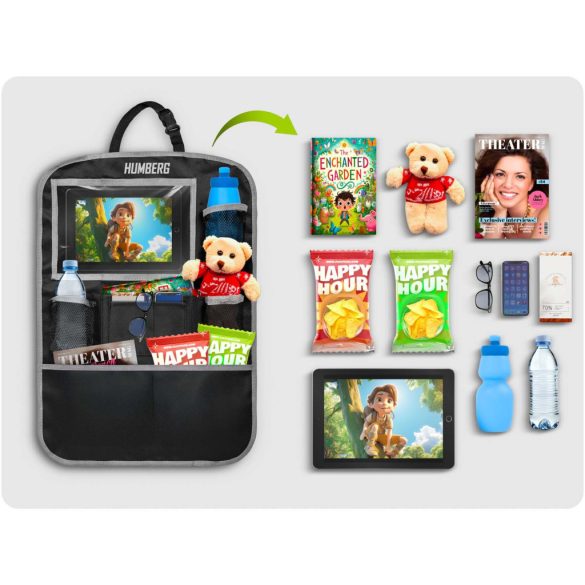 Autós üléstároló, Humberg HM-992, 60 x 43 cm, 9 zseb, könnyen tisztítható, háttámlavédő