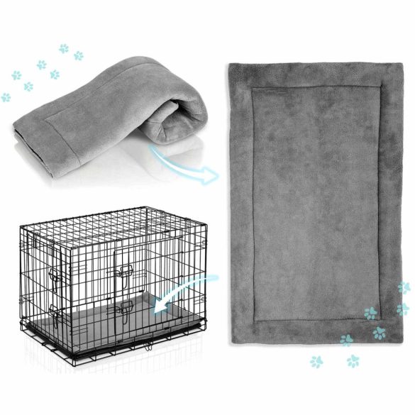 Beltéri kutyakennel, Pethaus PH-200, fekete, 75,5 x 47,5 x 54 cm, összecsukható, 2 ajtós, acél váz, kivehető műanyag tálca, hordfogantyú, kistestű kutyáknak, S méret, kényelmes fekhellyel