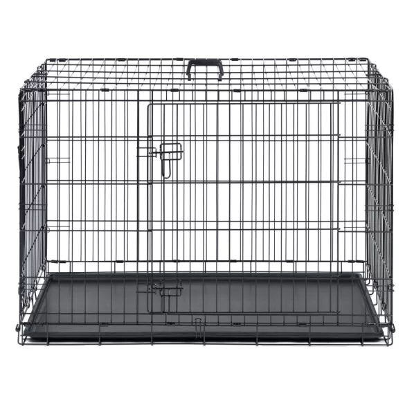 Beltéri kutyakennel, Pethaus PH-200, fekete, 75, 5 x 47, 5 x 54 cm, összecsukható, 2 ajtós, acél váz, kivehető műanyag tálca, hordfogantyú, kistestű kutyáknak, S méret (TE620000)