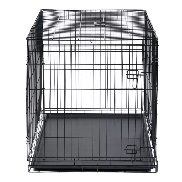 Beltéri kutyakennel, Pethaus PH-200, fekete, 75, 5 x 47, 5 x 54 cm, összecsukható, 2 ajtós, acél váz, kivehető műanyag tálca, hordfogantyú, kistestű kutyáknak, S méret (TE620000)