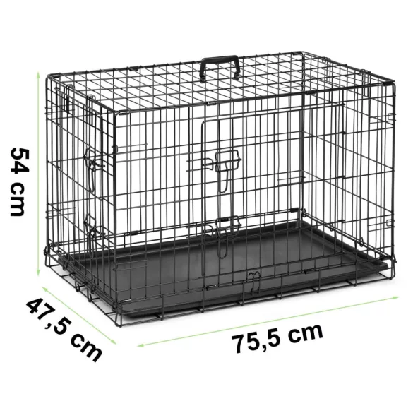 Beltéri kutyakennel, Pethaus PH-200, fekete, 75, 5 x 47, 5 x 54 cm, összecsukható, 2 ajtós, acél váz, kivehető műanyag tálca, hordfogantyú, kistestű kutyáknak, S méret (TE620000)