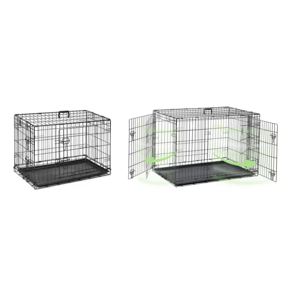 Beltéri kutyakennel, Pethaus PH-200, fekete, 75, 5 x 47, 5 x 54 cm, összecsukható, 2 ajtós, acél váz, kivehető műanyag tálca, hordfogantyú, kistestű kutyáknak, S méret (TE620000)