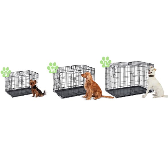 Beltéri kutyakennel, Pethaus PH-200, fekete, 75,5 x 47,5 x 54 cm, összecsukható, 2 ajtós, acél váz, kivehető műanyag tálca, hordfogantyú, kistestű kutyáknak, S méret