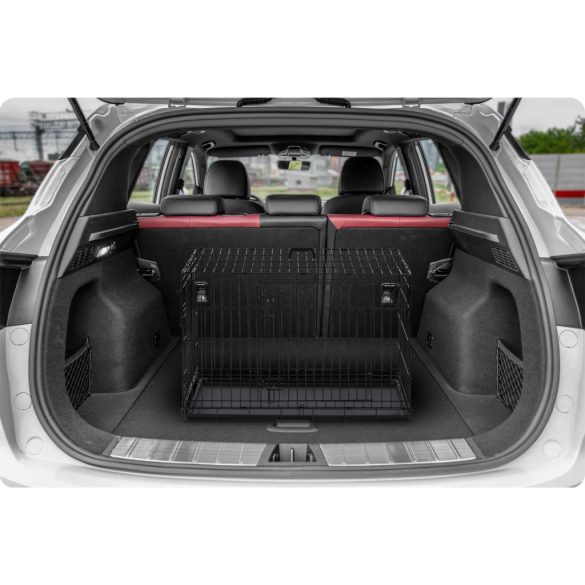 Beltéri kutyakennel, Pethaus PH-200, fekete, 75,5 x 47,5 x 54 cm, összecsukható, 2 ajtós, acél váz, kivehető műanyag tálca, hordfogantyú, kistestű kutyáknak, S méret