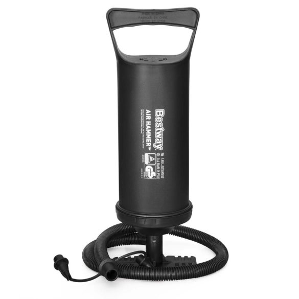 Kézi pumpa, BESTWAY, fekete, 1,85 l/ciklus, 36 cm, dugattyús, felfújás és leeresztés funkció, 3 cserélhető fúvóka, rugalmas tömlővel (62003)