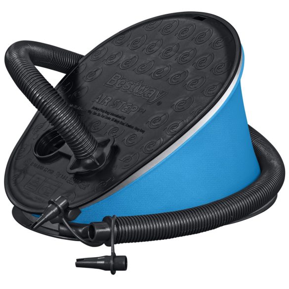Lábpumpa, BESTWAY, fekete/kék, 1,6 l/ciklus, 28 x 22 cm, 3 cserélhető fúvóka, felfújás és leeresztés funkció, rugalmas tömlővel (62005)