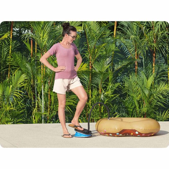 Lábpumpa, BESTWAY, fekete/kék, 1,6 l/ciklus, 28 x 22 cm, 3 cserélhető fúvóka, felfújás és leeresztés funkció, rugalmas tömlővel (62005)