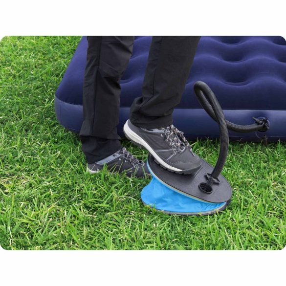 Lábpumpa, BESTWAY, fekete/kék, 1,6 l/ciklus, 28 x 22 cm, 3 cserélhető fúvóka, felfújás és leeresztés funkció, rugalmas tömlővel (62005)