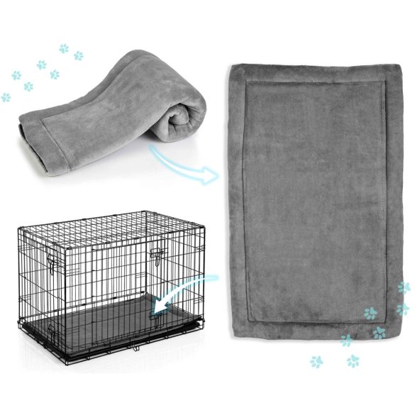 Beltéri kutyakennel, Pethaus PH-201, fekete, 91 x 57 x 62 cm, összecsukható, 2 ajtós, acél váz, kivehető műanyag tálca, hordfogantyú, közepes méretű kutyáknak, M méret, kényelmes fekhellyel