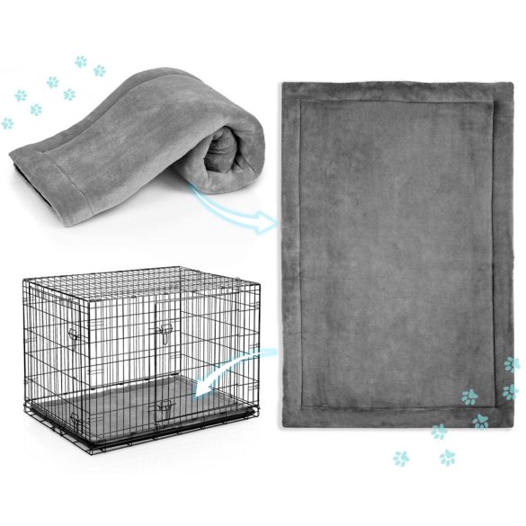 Beltéri kutyakennel, Pethaus PH-202, fekete, 107 x 71 x 77 cm, összecsukható, 2 ajtós, acél váz, kivehető műanyag tálca, hordfogantyú, nagytestű kutyáknak, L méret, kényelmes fekhellyel