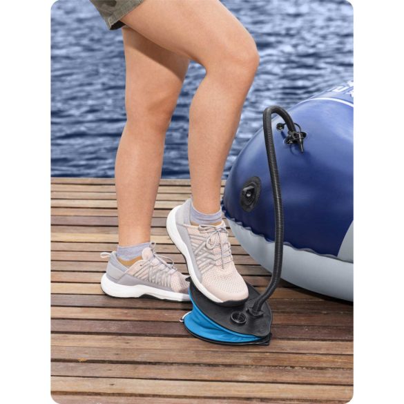 Lábpumpa, BESTWAY, fekete/kék, 0,8 l/ciklus, 23 x 15 cm, 3 cserélhető fúvóka, felfújás és leeresztés funkció, rugalmas tömlővel (62023)