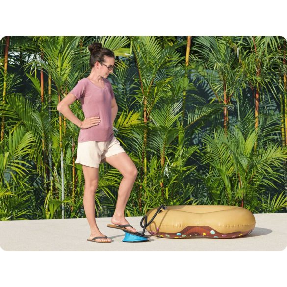 Lábpumpa, BESTWAY, fekete/kék, 0,8 l/ciklus, 23 x 15 cm, 3 cserélhető fúvóka, felfújás és leeresztés funkció, rugalmas tömlővel (62023)