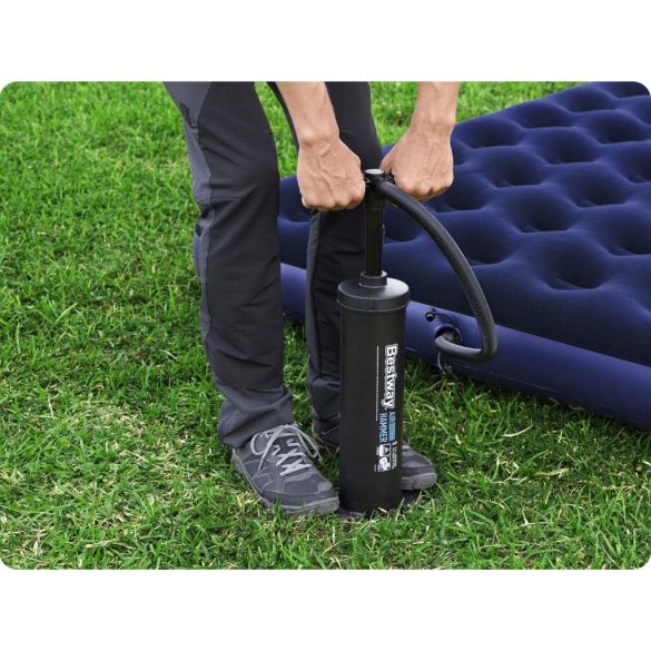 Kézi pumpa, BESTWAY, fekete, 3,5 l/ciklus, 48 cm, dugattyús, felfújás és leeresztés funkció, 3 cserélhető fúvóka, rugalmas tömlővel (62030)