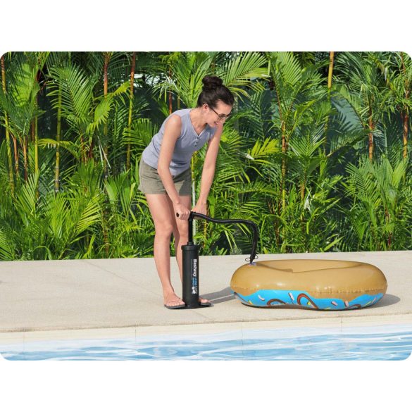 Kézi pumpa, BESTWAY, fekete, 3,5 l/ciklus, 48 cm, dugattyús, felfújás és leeresztés funkció, 3 cserélhető fúvóka, rugalmas tömlővel (62030)