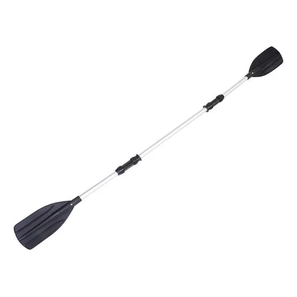 Evezőlapát / kajaklapát, BESTWAY, ezüst/fekete, 145 / 218 cm, műanyag fej, alumínium rúd, kajak evezővé összekapcsolható, poliészter táskában, 2 db evező, egyben kajaklapáttá összeállítható (62064)