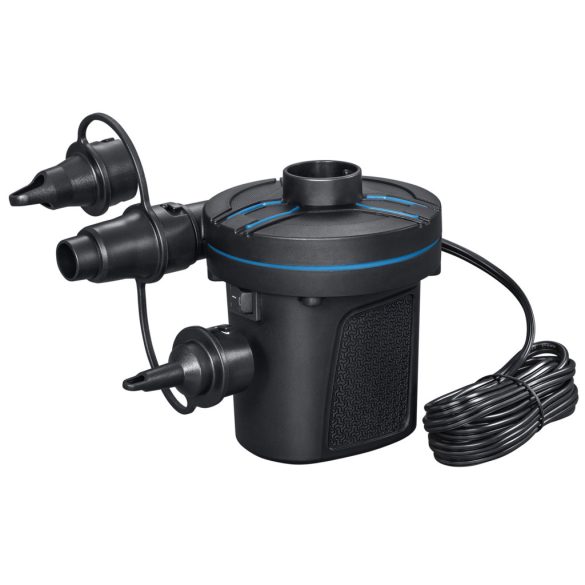 Elektromos pumpa, BESTWAY PowerTouch, fekete, 96 W, 12 V, 680 l/perc, 11,3 × 10,1 × 12,2 cm, 3 cserélhető fúvóka, felfújás és leeresztés funkció (62257)