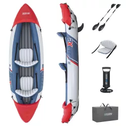   Felfújható kajak, BESTWAY Hydro-Force Lite-Rapid X2, fehér/kék, 321 x 100 cm (2 személyes), PVC, evezővel, pumpával, hordtáskával, javítótapasszal, kivehető ülésekkel, teherbírás: 180 kg (65077)