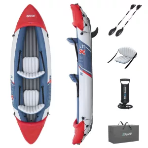 Felfújható kajak, BESTWAY Hydro-Force Lite-Rapid X2, fehér/kék, 321 x 100 cm (2 személyes), PVC, evezővel, pumpával, hordtáskával, javítótapasszal, kivehető ülésekkel, teherbírás: 180 kg (65077)