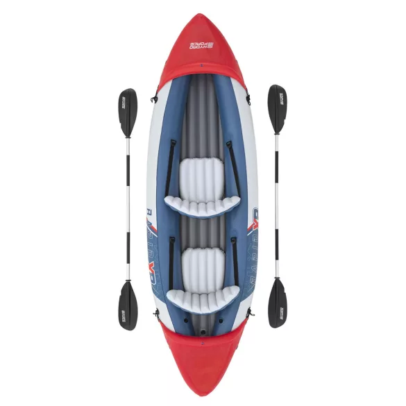 Felfújható kajak, BESTWAY Hydro-Force Lite-Rapid X2, fehér/kék, 321 x 100 cm (2 személyes), PVC, evezővel, pumpával, hordtáskával, javítótapasszal, kivehető ülésekkel, teherbírás: 180 kg (65077)