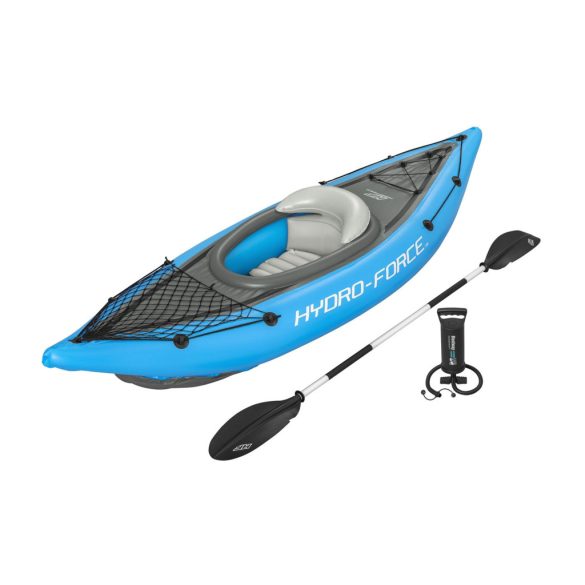 Felfújható kajak, BESTWAY Hydro-Force Cove Champion X1, kék, 275 x 81 cm (1 személyes), PVC, evezővel, pumpával, hordtáskával, teherbírás: 100 kg (65115N)