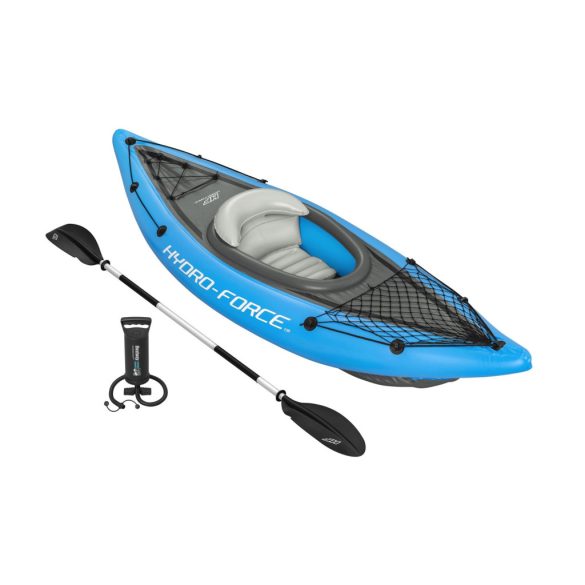 Felfújható kajak, BESTWAY Hydro-Force Cove Champion X1, kék, 275 x 81 cm (1 személyes), PVC, evezővel, pumpával, hordtáskával, teherbírás: 100 kg (65115N)