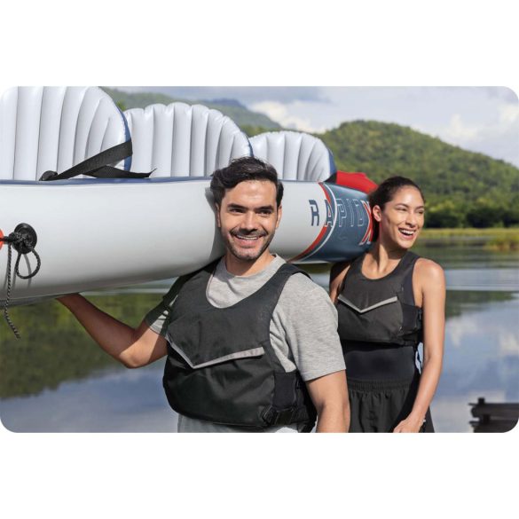 Felfújható kajak, BESTWAY Hydro-Force Rapid X3, fehér/kék, 381 x 100 cm (3 személyes), PVC, evezővel, pumpával, hordtáskával, javítótapasszal, teherbírás: 280 kg (65132)
