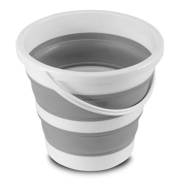 Összecsukható vödör, Massido MS-681, 10 liter, szürke, szilikon, szűrős fedéllel és fogantyúval, helytakarékos, többfunkciós