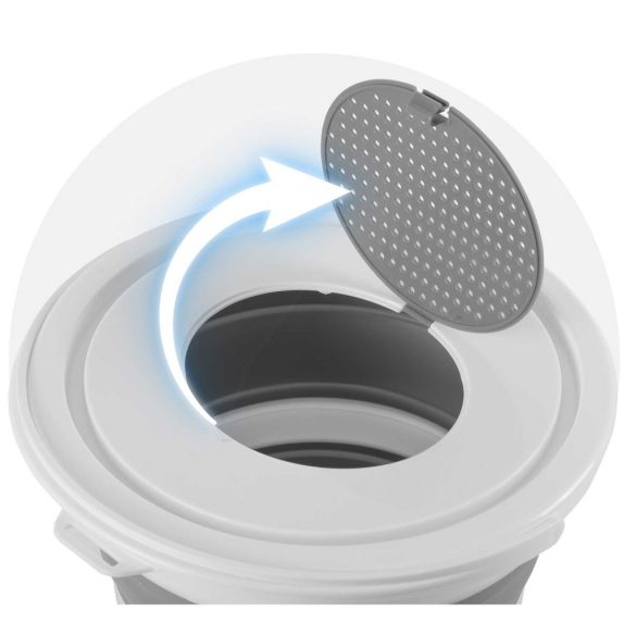 Összecsukható vödör, Massido MS-681, 10 liter, szürke, szilikon, szűrős fedéllel és fogantyúval, helytakarékos, többfunkciós