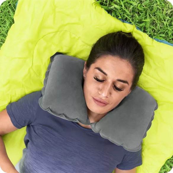 Felfújható utazópárna, BESTWAY, szürke, 37 x 24 x 10 cm, velúr felületű, ergonomikus U-alakú (67006-02)