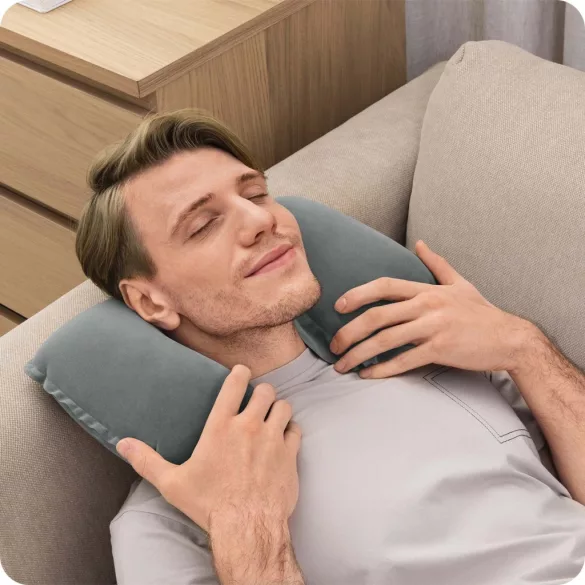 Felfújható utazópárna, BESTWAY, szürke, 37 x 24 x 10 cm, velúr felületű, ergonomikus U-alakú (67006-02)