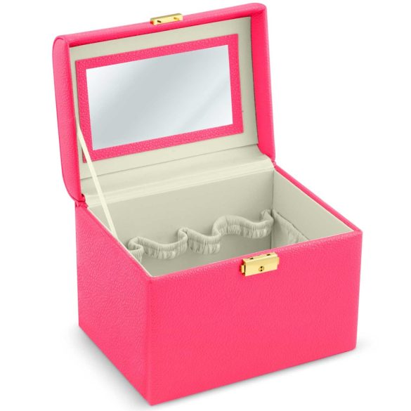 Kozmetikai láda, Massido MS-706, 22,5 x 16,5 x 17,2 cm, rózsaszín, kulccsal zárható, tükörrel, rekeszes, hordfogantyúval, PU műbőr
