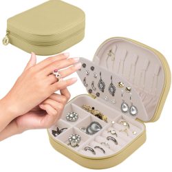   Ékszerdoboz, Massido MS-707, 16,5 x 12 x 5 cm, arany, PU műbőr, zárható, könnyű, utazáshoz ideális, több rekesszel