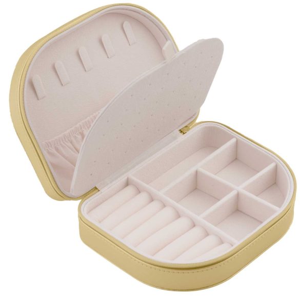 Ékszerdoboz, Massido MS-707, 16,5 x 12 x 5 cm, arany, PU műbőr, zárható, könnyű, utazáshoz ideális, több rekesszel