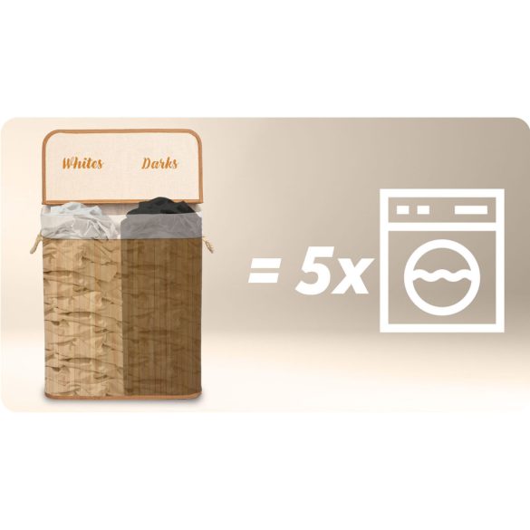 Szennyeskosár, Massido, natúr, 100 l, bambusz, 61 × 54 × 34 cm, kivehető pamut betét, fedeles, két rekesz, fogantyúkkal