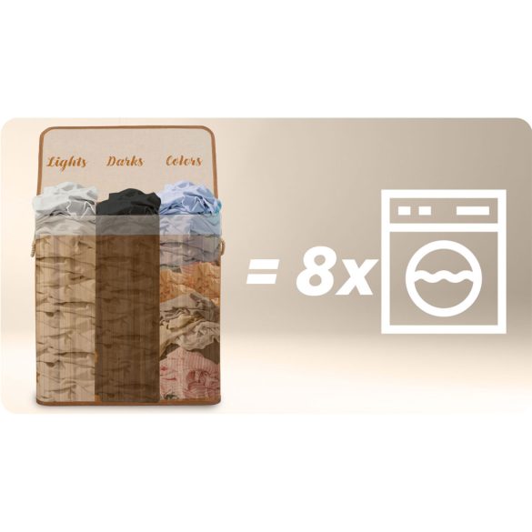 Szennyeskosár, Massido, natúr, 150 l, bambusz, 61 × 62 × 42 cm, kivehető pamut betét, fedeles, három rekesz, fogantyúkkal