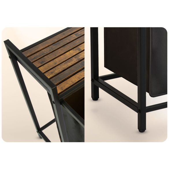 Szennyeskosár, Massido, fekete, 80 l, fa polccal, acél vázzal, 74 × 72 × 33 cm, kivehető pamut betét, két rekesz, fogantyúkkal, teherbírás: 20 kg