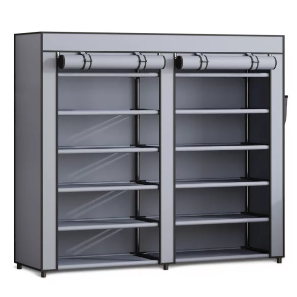 Mobil cipőtároló szekrény, Massido, 10 polcos, 120 x 30 x 110 cm, sötétszürke, cipzáras védőhuzattal, acél vázzal (TE680500)