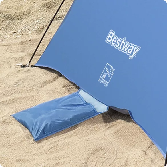 Strandsátor, BESTWAY Beach Ground 2, kék, 200 x 120 x 95 cm, UPF 80+ UV védelem, kétszemélyes, üvegszálas rudazat, poliészter, homokzsebek, hordtáskával (68105)
