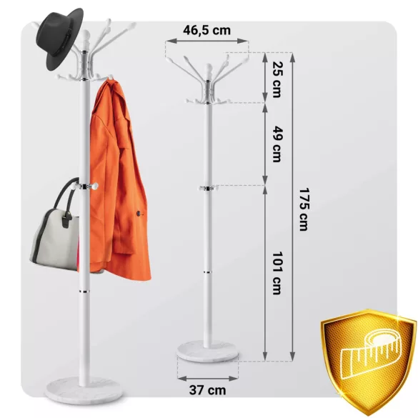 Álló ruhafogas, Massido 684301, fehér, magasság: 175 cm, 16 akasztó, márvány talp, acél váz, 360°-ban forgatható, teherbírás: 20 kg
