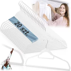   Vállfa szett, Massido MS-859, fehér, velúr bevonat, 44,5 × 15,5 cm, forgatható acél akasztó, 20 db-os szett