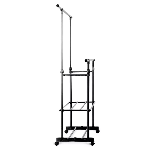 Mobil ruhásszekrény, Massido 686200, fekete, 91-146 x 42,5 x 88-155,5 cm, állítható, acél keret, fékezhető kerekek, 2 cipőtároló polc, teherbírás: 10 kg