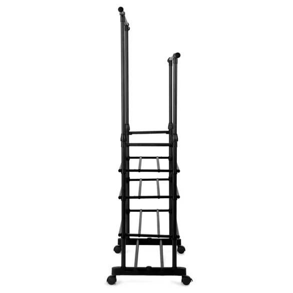 Ruhatartó állvány, Massido 686300, fekete, porszórt acél, 2 akasztórúd, 4 szintes tároló, 4 kerék, 10 kg teherbírás (TE686300)
