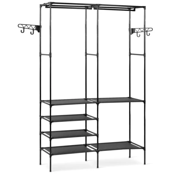 Mobil ruhásszekrény, Massido 686600, fekete, 107 x 35,5 x 174 cm, acél keret, 6 cipőtároló polc