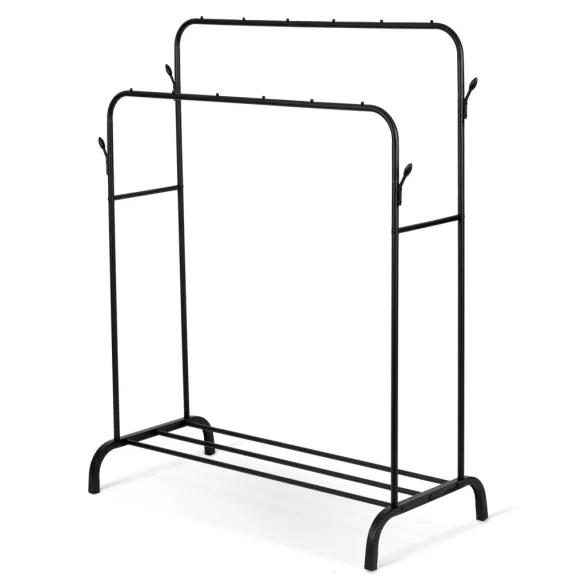 Mobil ruhásszekrény, Massido MS-867, fekete, 110 x 55 x 146 cm, acél keret, cipőtároló polc, teherbírás: 10 kg